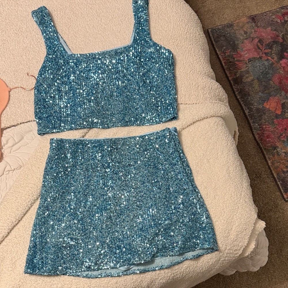 Show Me Your MuMu Sparkling Teal Skirt Set